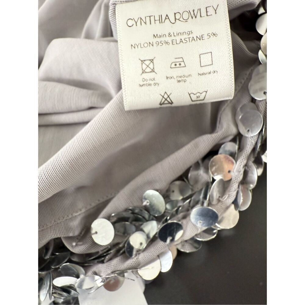 Cynthia Rowley Womens Sequin & Rhinestone Embellished Mini Dress Silver Sz 4 - Picture 11 of 12